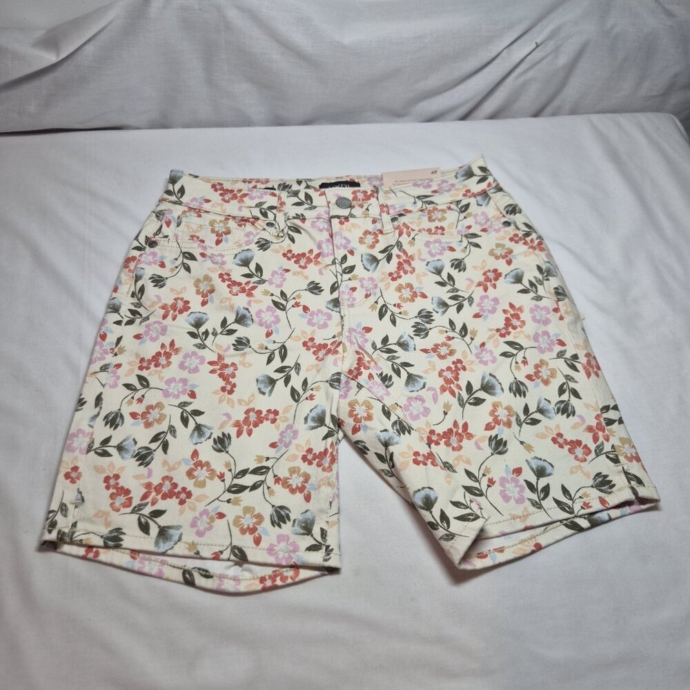NYDJ Women's Shorts Size 4P Multicolor Floral Print Stretch Bermuda Ella (52)